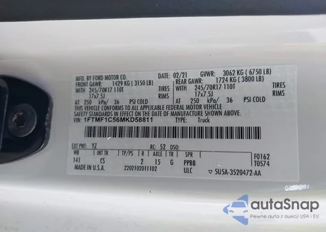 2021 Ford F-150 Xl z USA, uszkodzony, nr VIN 1FTMF1C56MKD58811